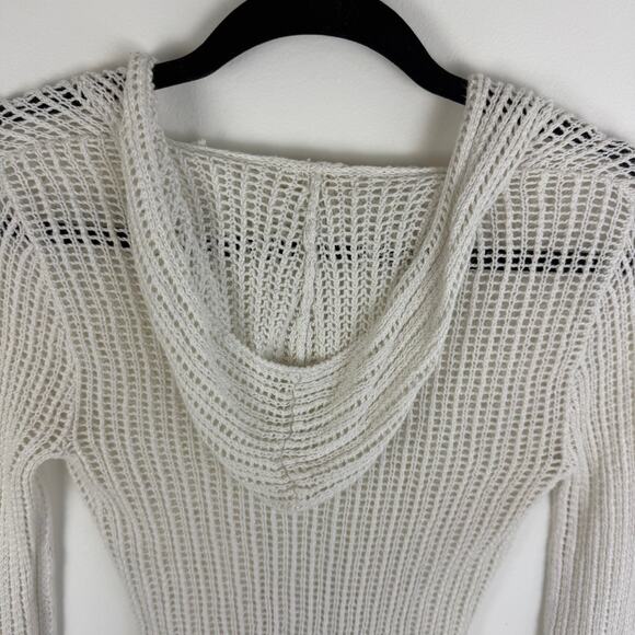 Abercrombie & Fitch Womens Long Sleeve Open Knit White Hooded Sweater Medium - Picture 6 of 13